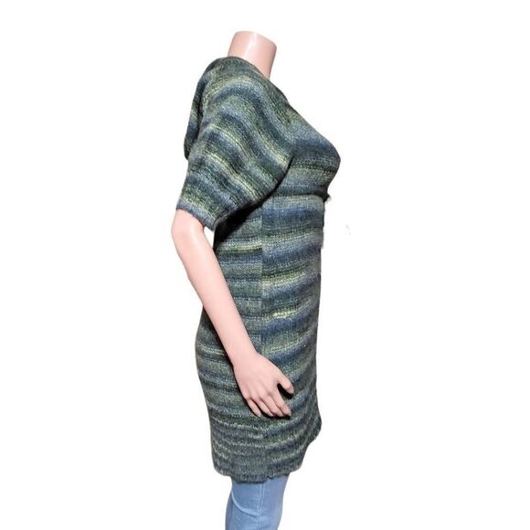 Dex zip up short sleeve knit popover long green cardigan sweaterM - Picture 5 of 7